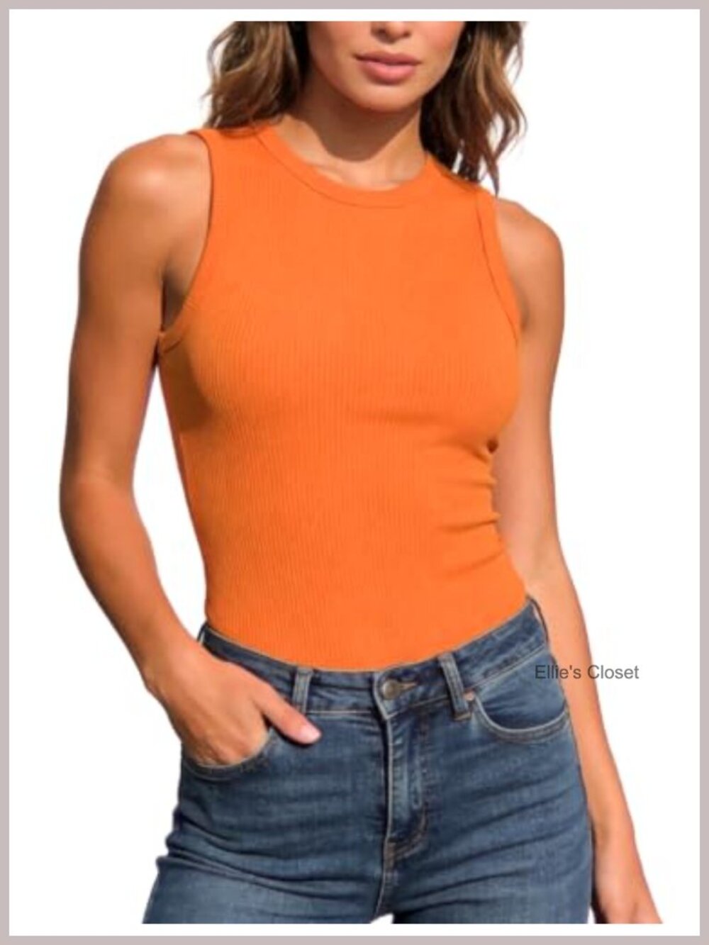 Women's Sleeveless Tank Top High Neck Slim Fit Ribbed Cami